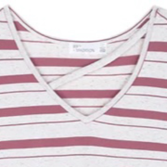 89TH + MADISON Dolman V-Neck Tee Short Sleeve Strappy Pink White Stripes XL NWT - Picture 3 of 4